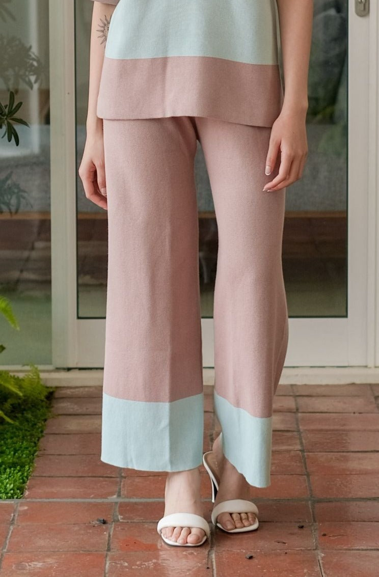 Naomi Knitted Blouse Aqua Blue Anneth Knitted Pants Sand
