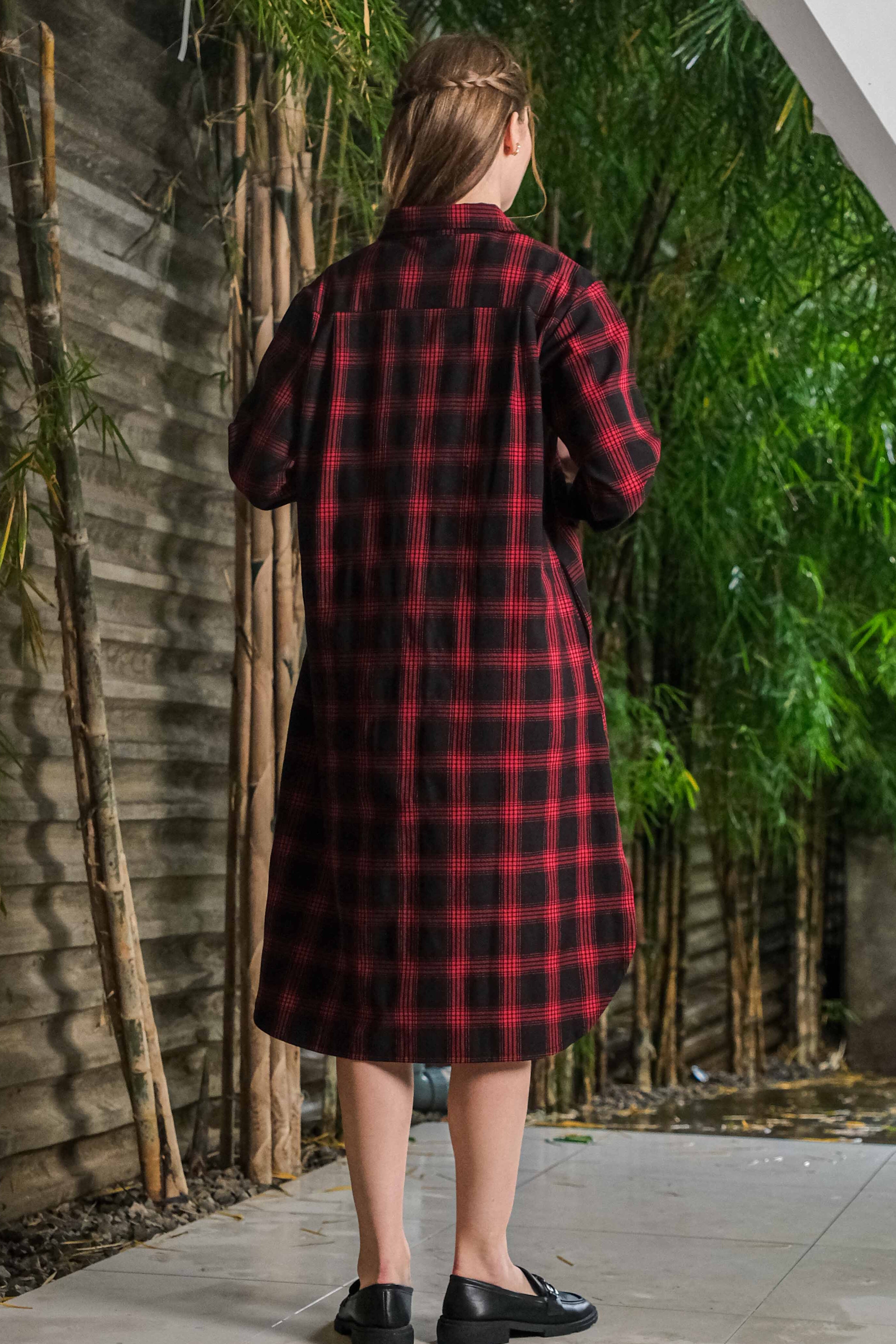 Asiro Ester Linen Dress Wanita Motif Kotak-Kotak