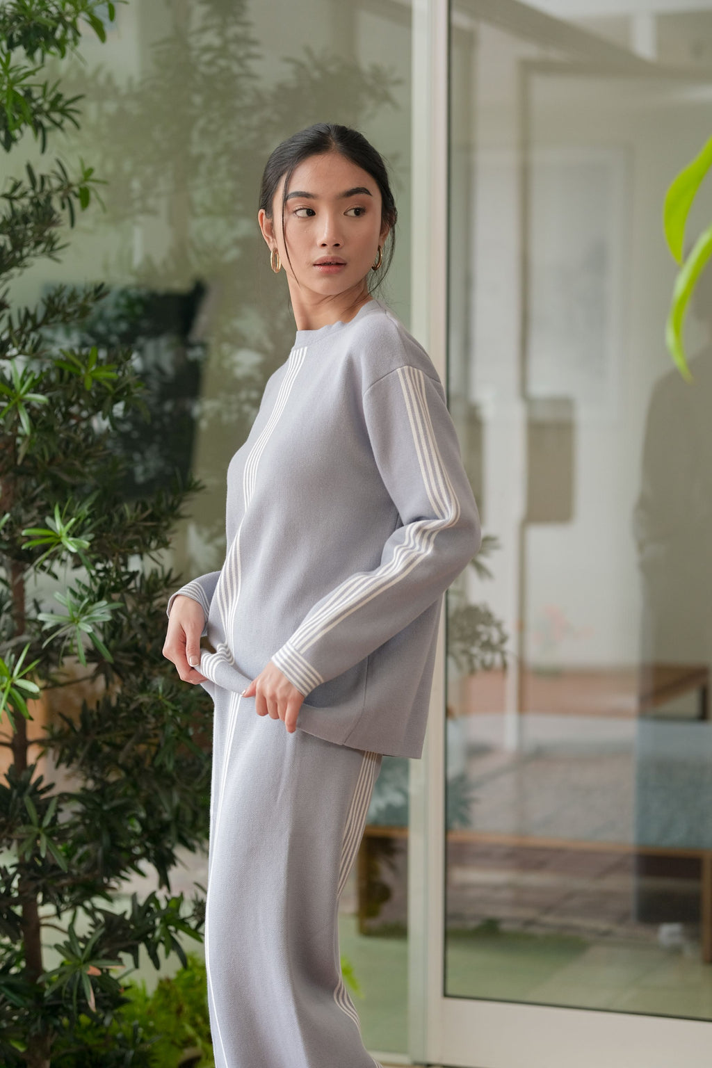 Ciara Knitted Blouse Caden Knitted Pants Cerulean