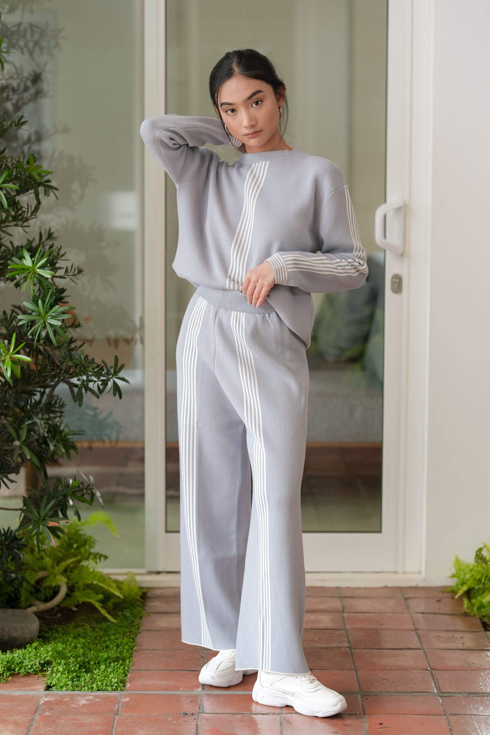 Ciara Knitted Blouse Caden Knitted Pants Cerulean