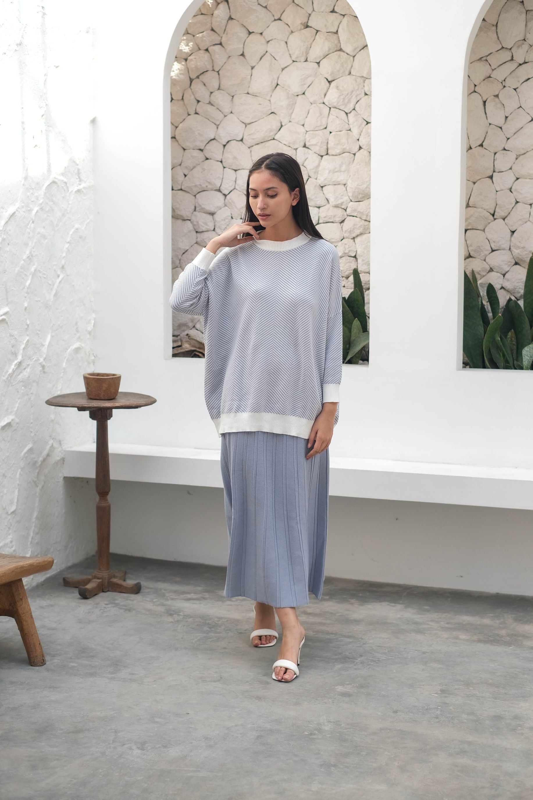 Victoria Knitted Blouse Cerulean