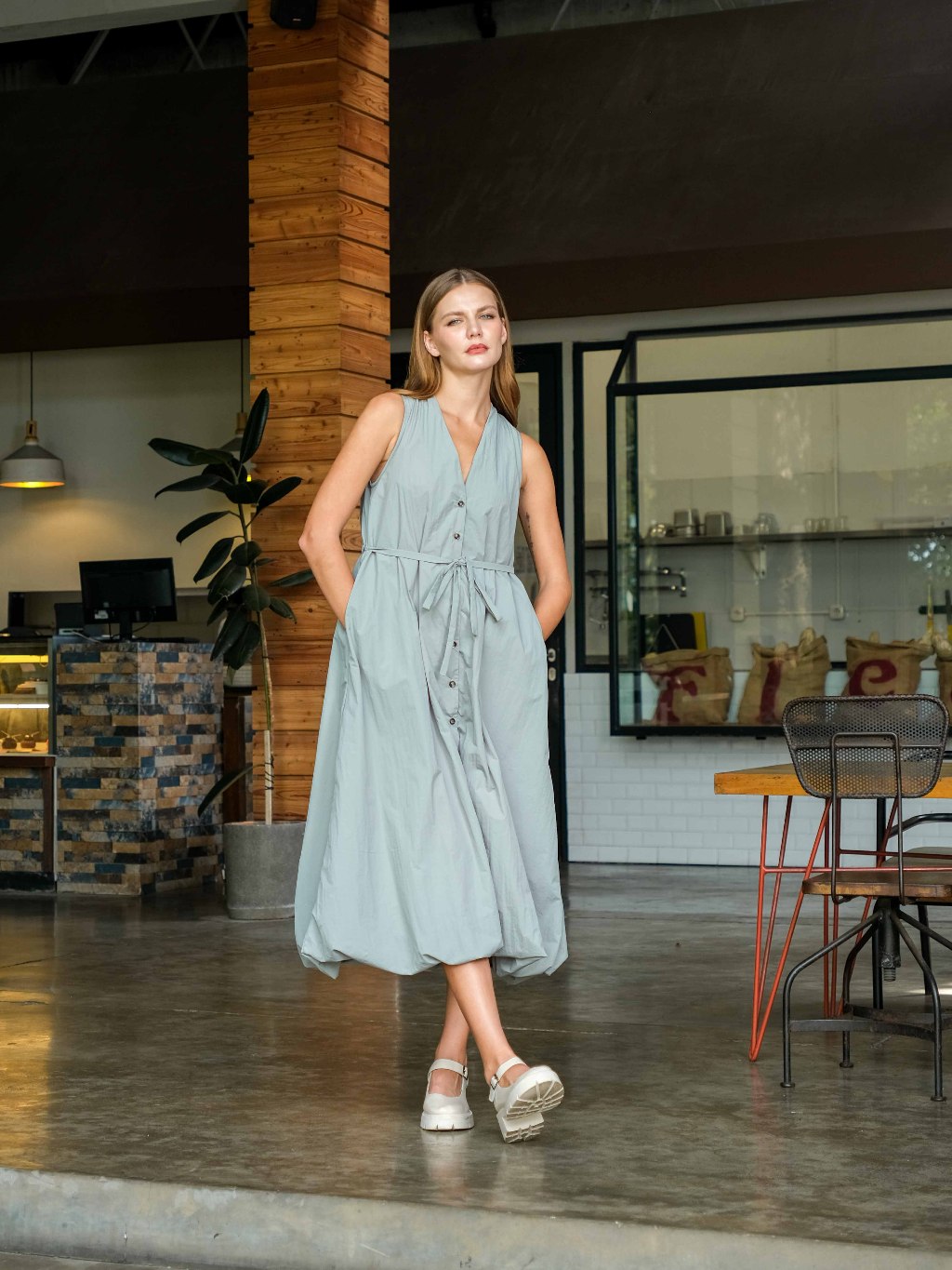 Asiro Sifa Dress Poly Cotton Gaun Tanpa Lengan Pakaian Wanita
