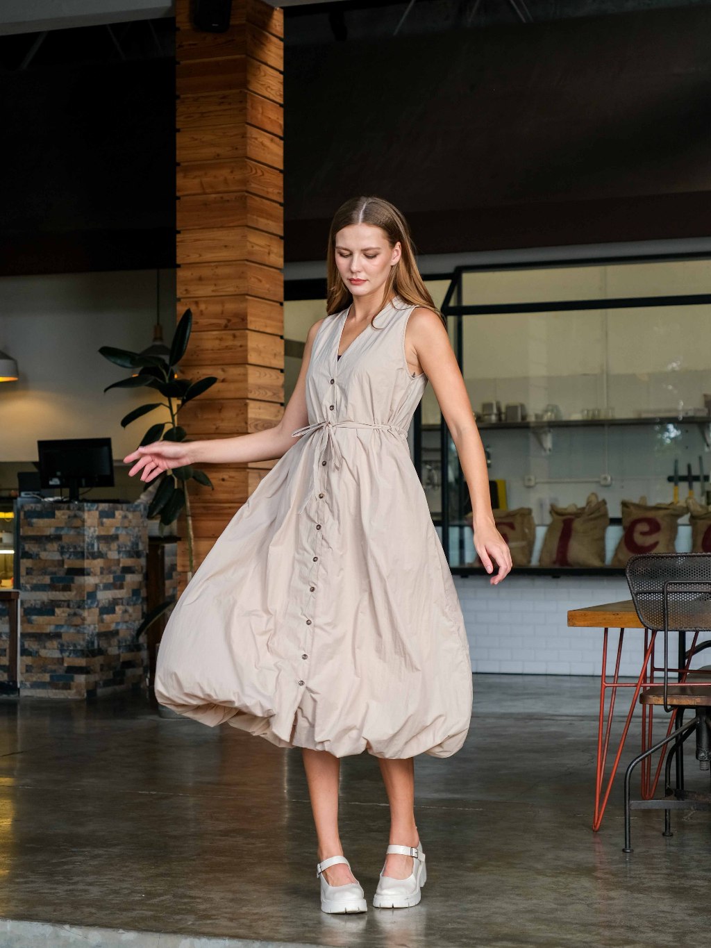 Asiro Sifa Dress Poly Cotton Gaun Tanpa Lengan Pakaian Wanita