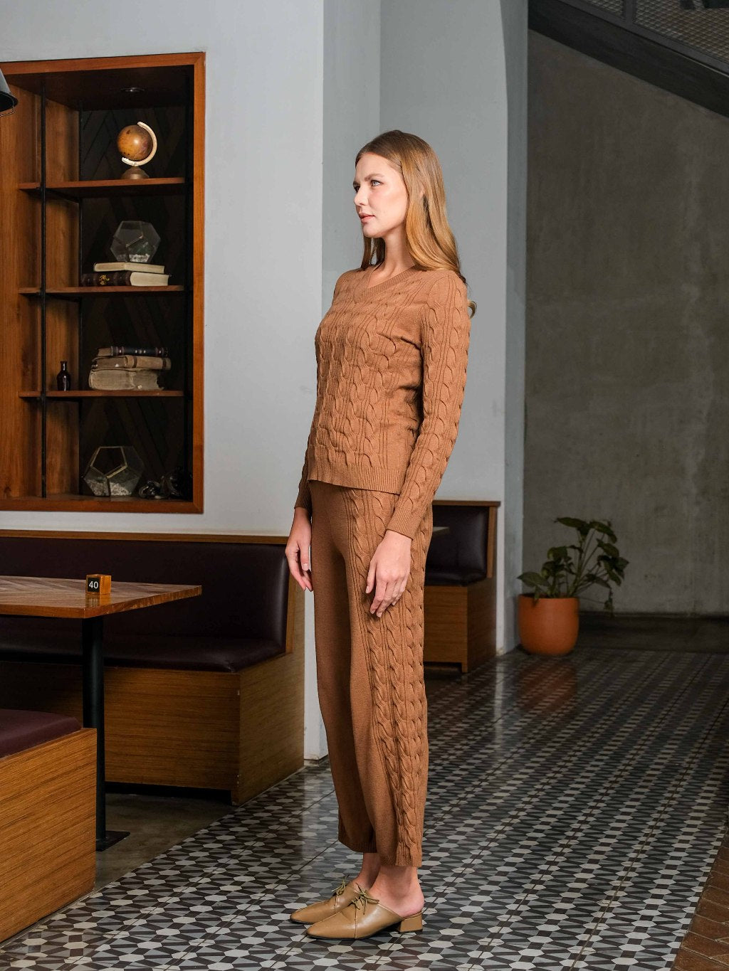 Asiro Nerva Blouse Knitted Kei Pants Knitted Set Wanita
