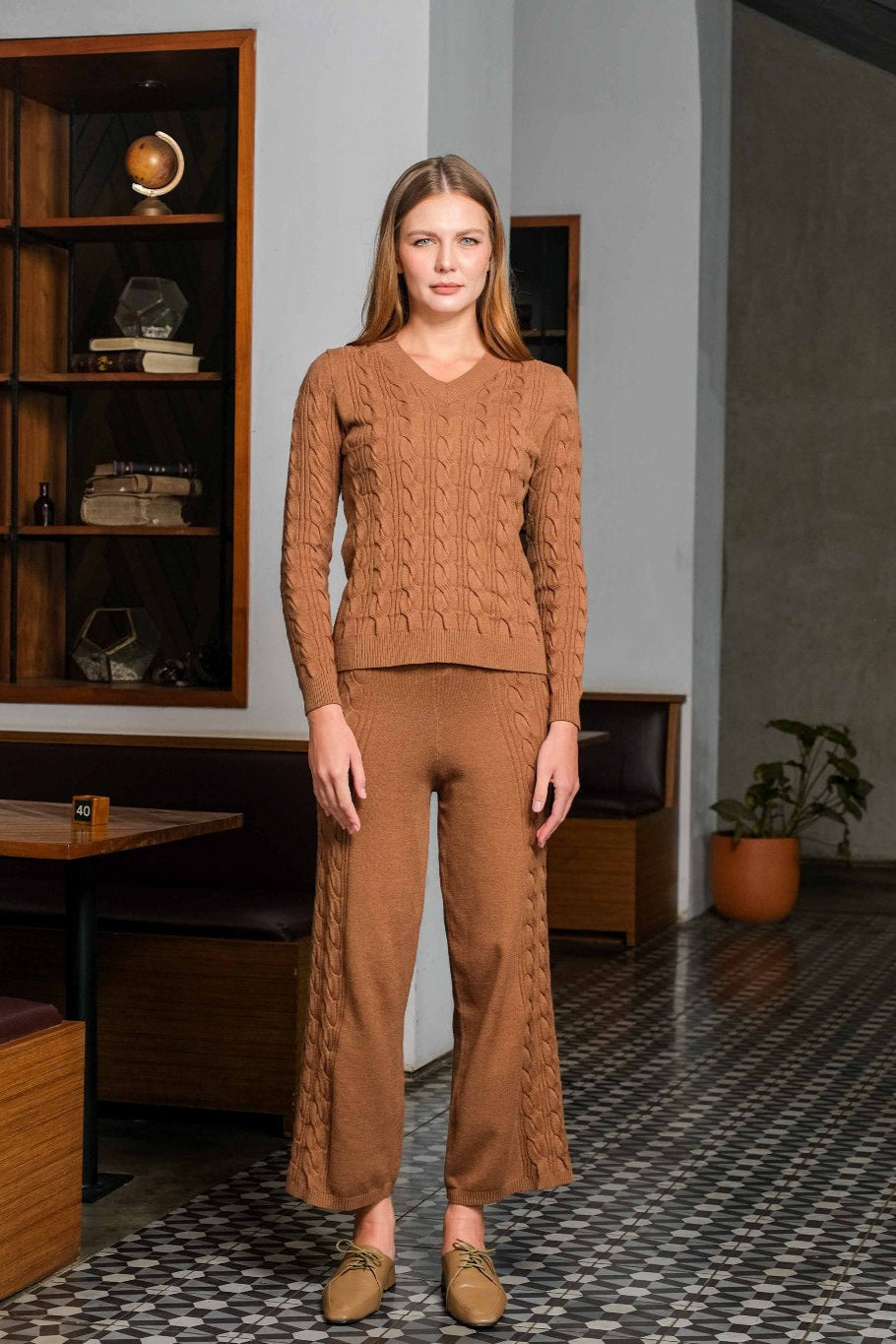 Asiro Nerva Blouse Knitted Kei Pants Knitted Set Wanita