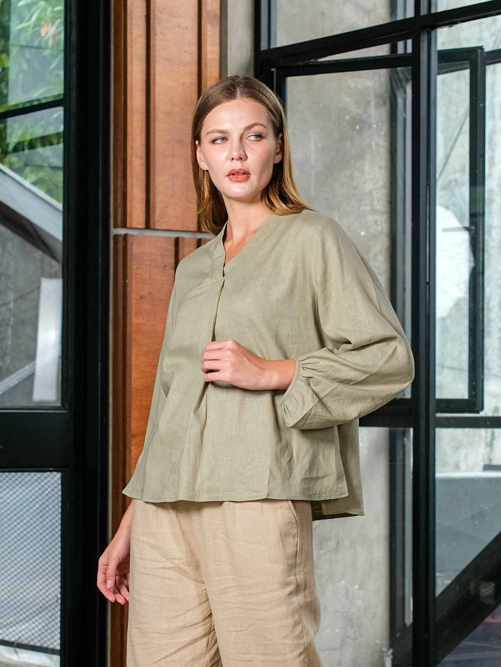 Asiro Ulina Linen Blouse Atasan Pakaian Wanita Lengan Panjang