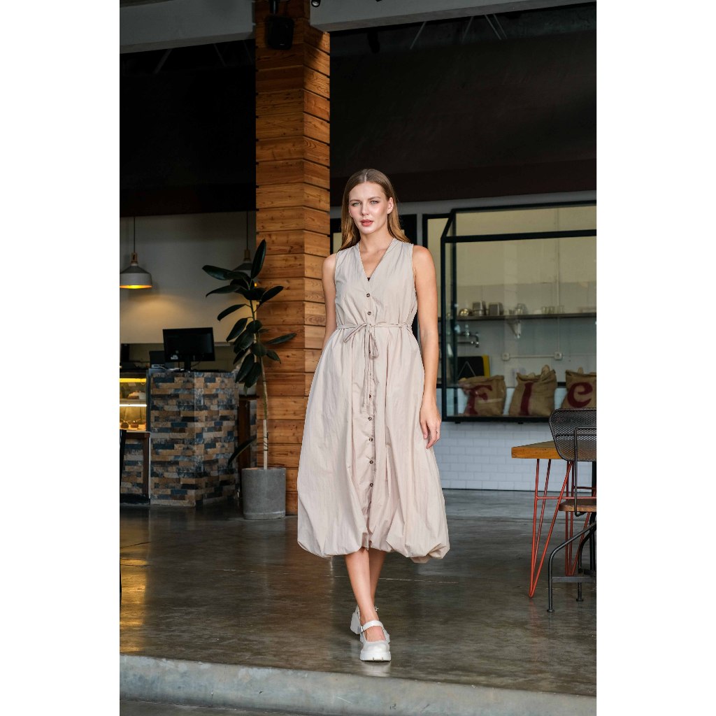 Asiro Sifa Dress Poly Cotton Gaun Tanpa Lengan Pakaian Wanita