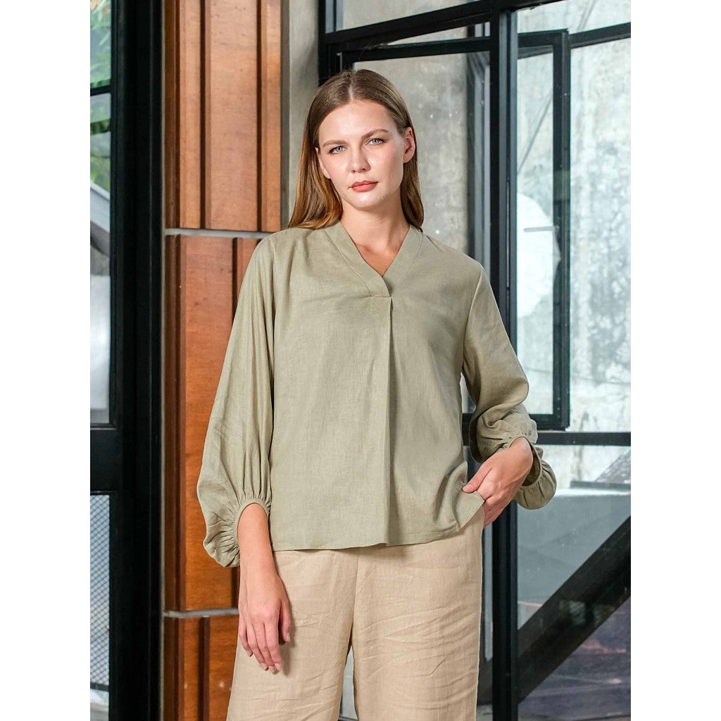 Asiro Ulina Linen Blouse Atasan Pakaian Wanita Lengan Panjang