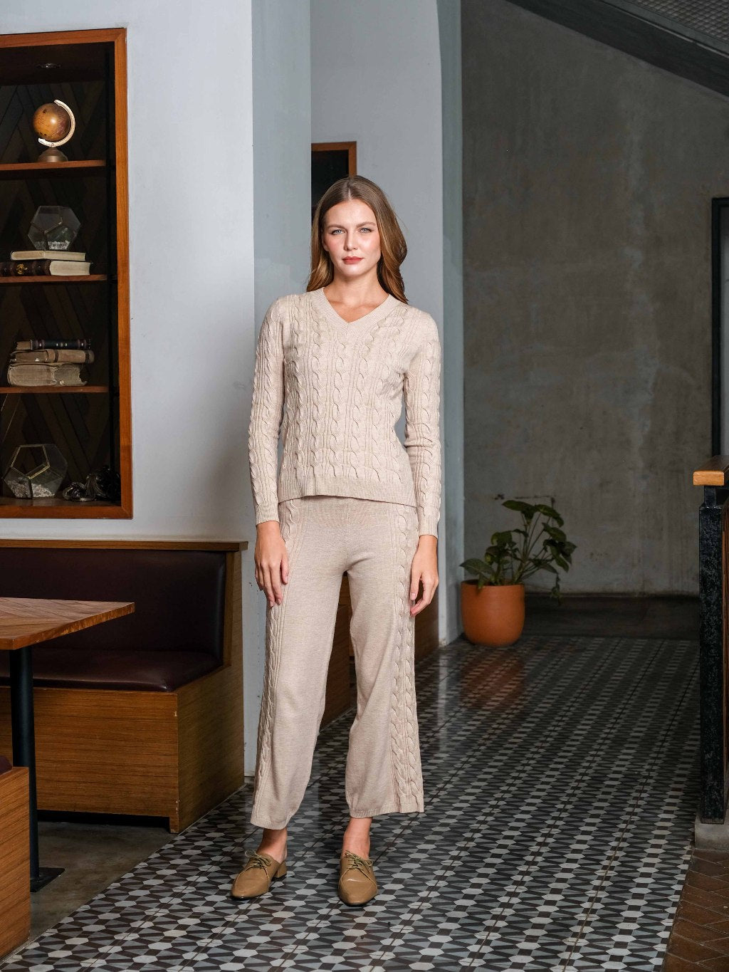 Asiro Nerva Blouse Knitted Kei Pants Knitted Set Wanita