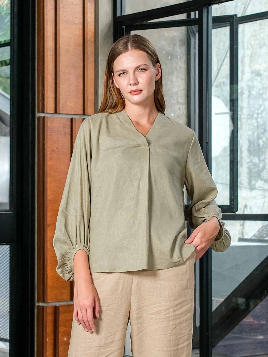 Asiro Ulina Linen Blouse Atasan Pakaian Wanita Lengan Panjang
