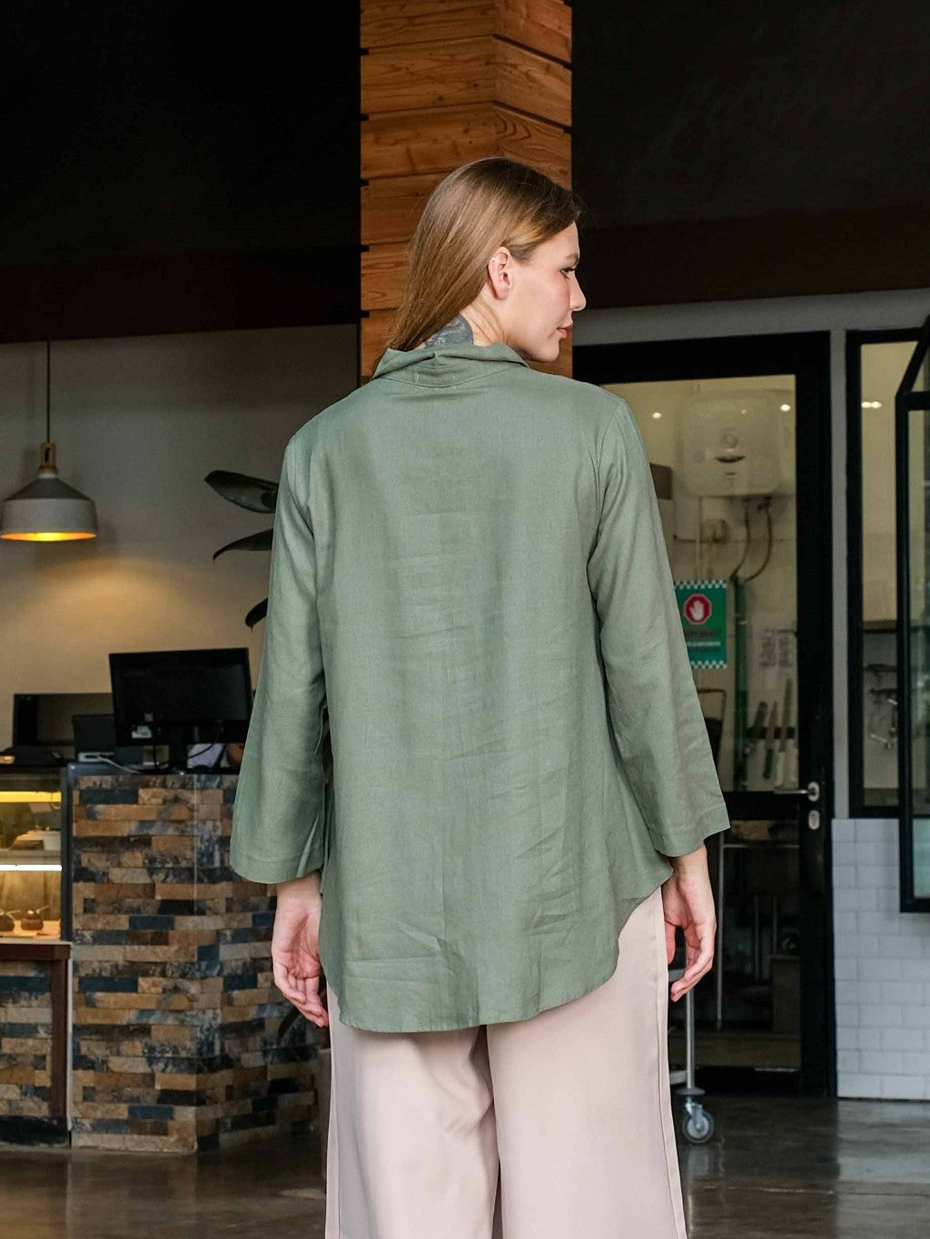 Asiro Una Linen Blouse Pakaian Atasan Wanita Lengan Panjang
