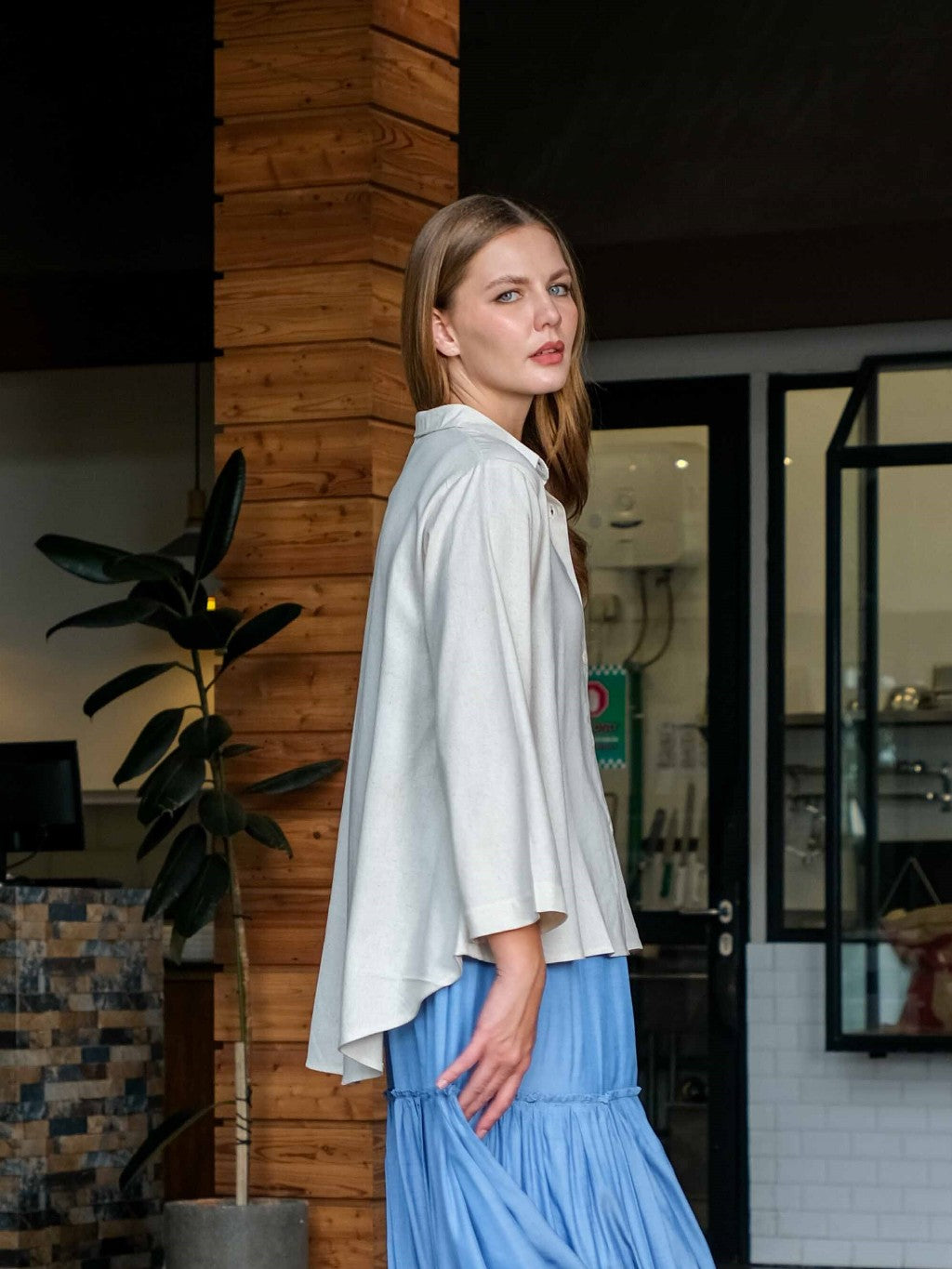 Asiro Una Linen Blouse Pakaian Atasan Wanita Lengan Panjang