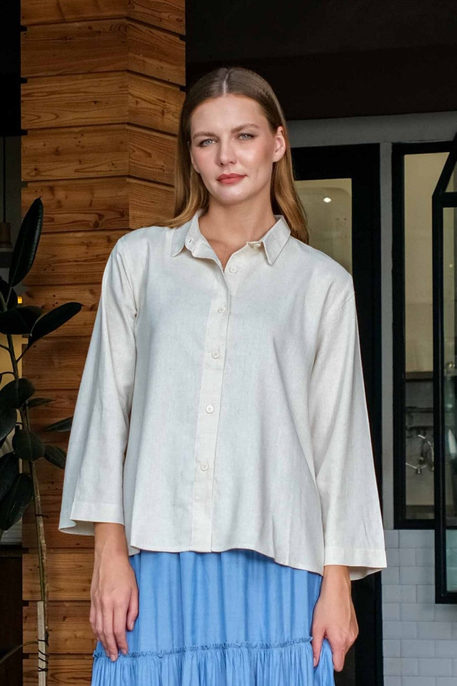 Asiro Una Linen Blouse Pakaian Atasan Wanita Lengan Panjang