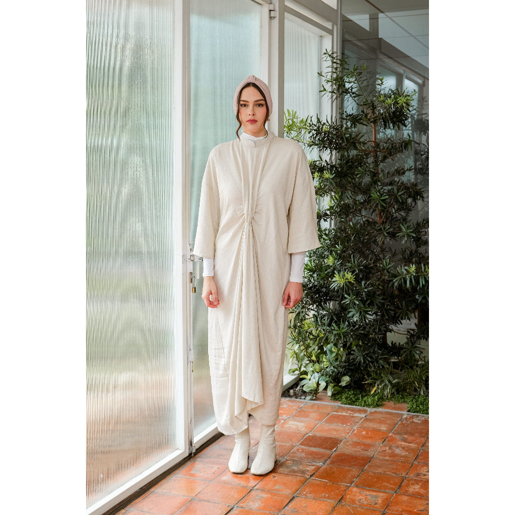 Asiro Jauza Linen Dress Gamis Panjang Wanita Gamis Session Ramadhan Baju Lebaran 2026 Kaftan Bukber Terbaru Abaya Polos
