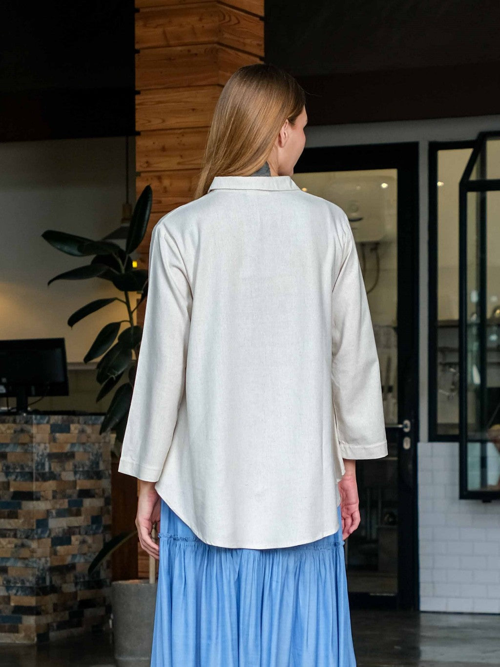 Asiro Una Linen Blouse Pakaian Atasan Wanita Lengan Panjang