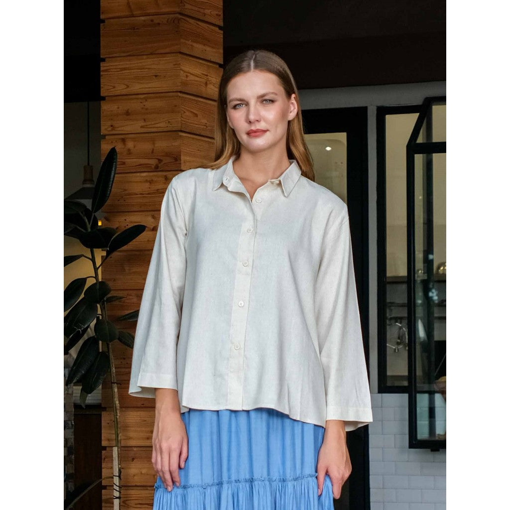 Asiro Una Linen Blouse Pakaian Atasan Wanita Lengan Panjang