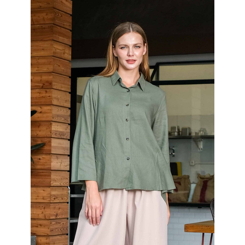 Asiro Una Linen Blouse Pakaian Atasan Wanita Lengan Panjang