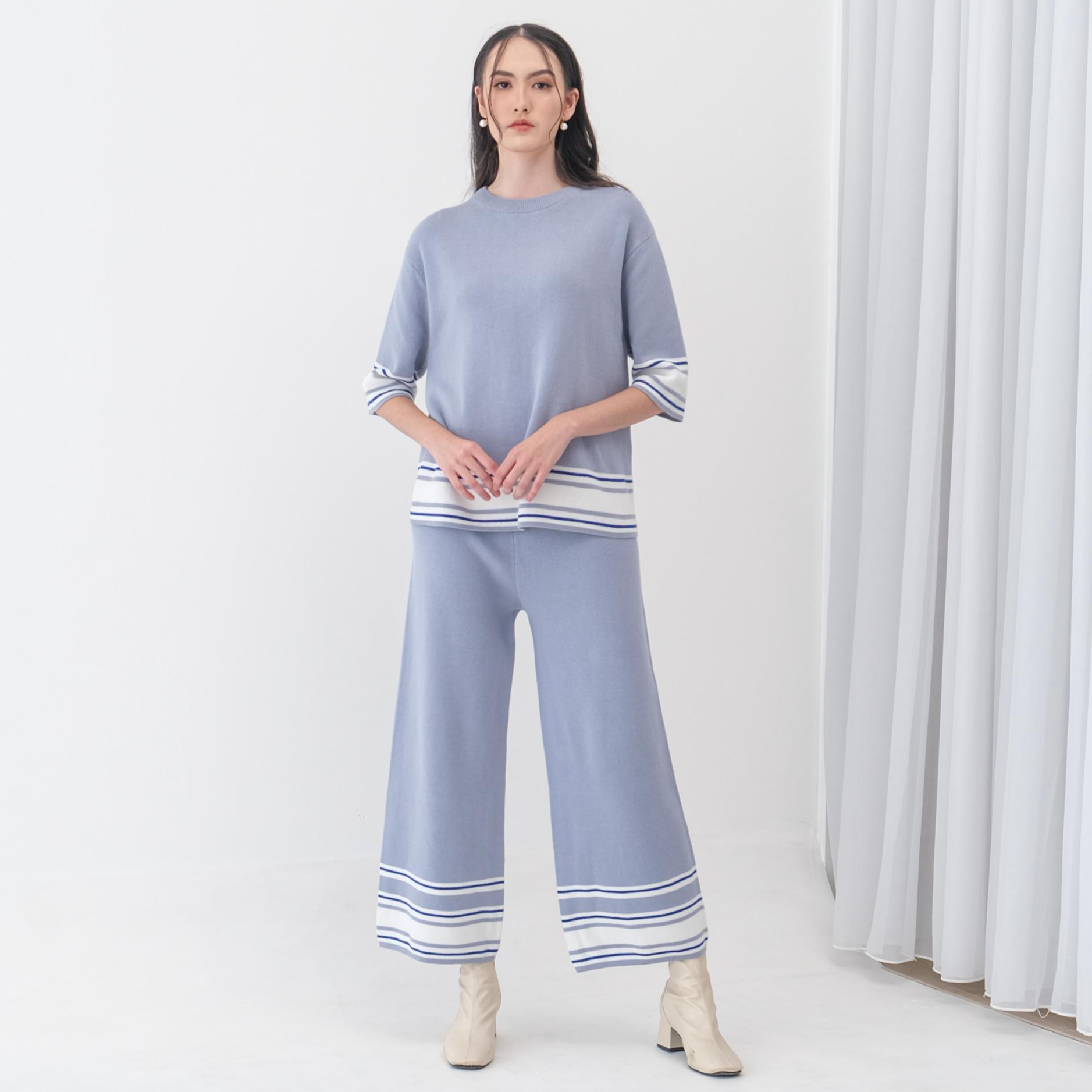 Asiro Helma Knitted Blouse Jemy Knitted Pants Sets Wanita