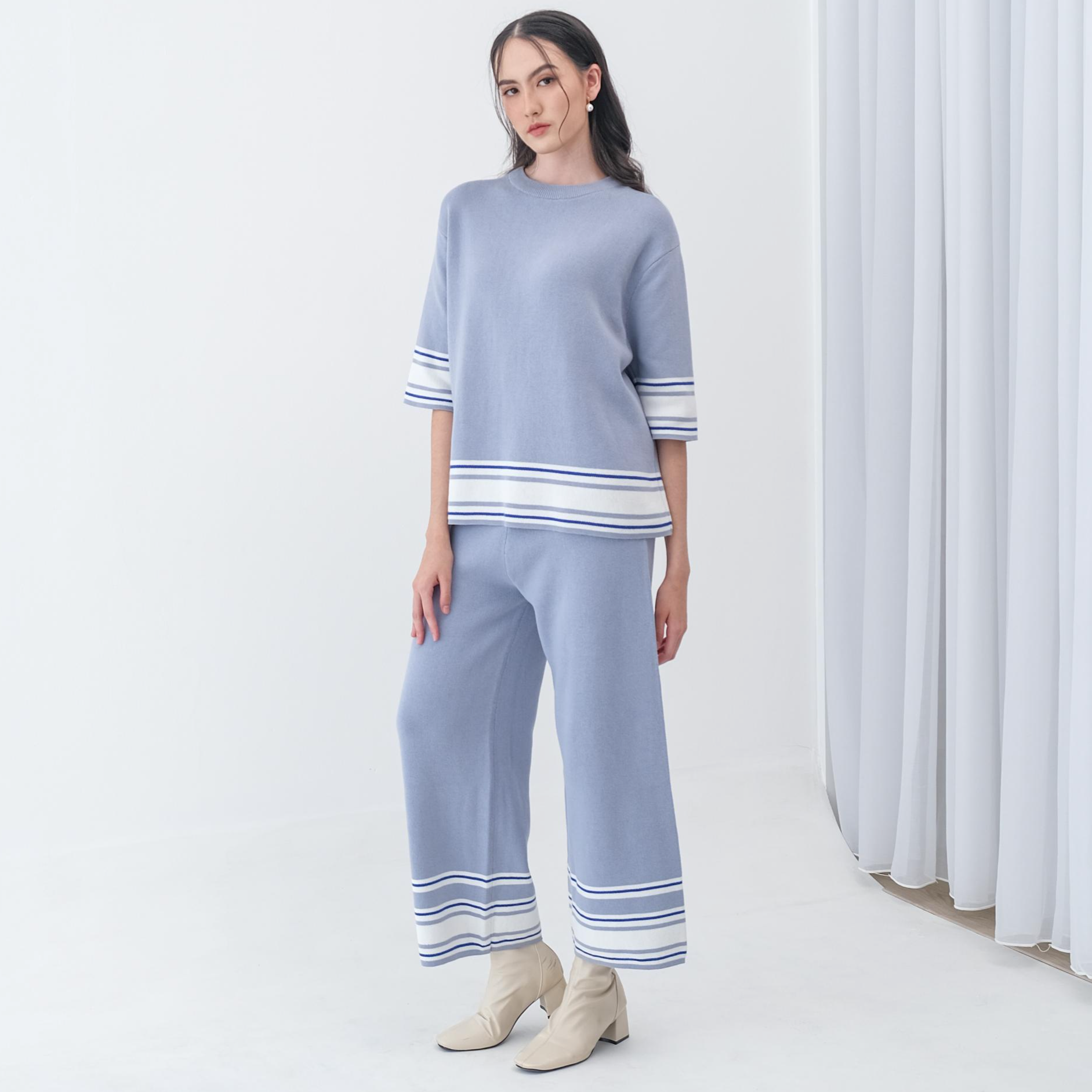 Asiro Helma Knitted Blouse Jemy Knitted Pants Sets Wanita