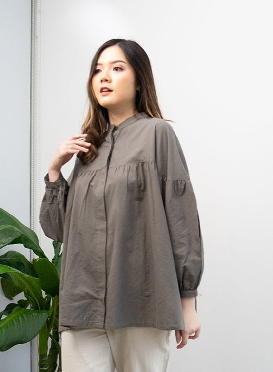Meera Crinkle Cotton Blouse Olive Green