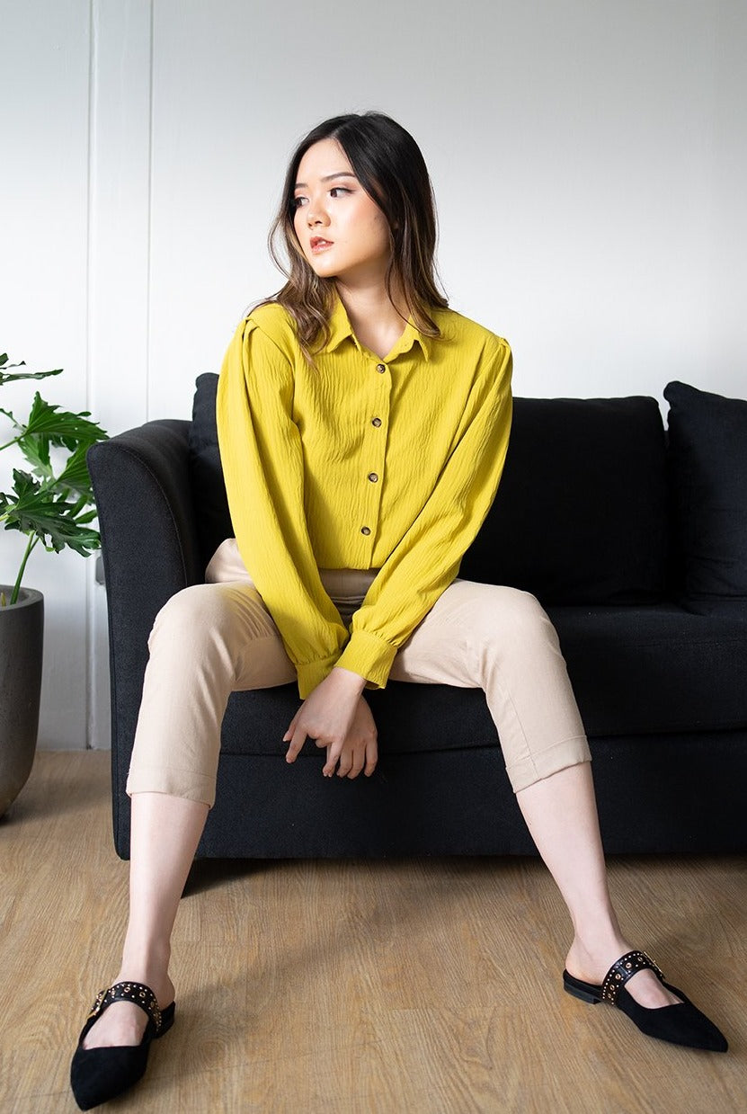 Livy Crinkle Blouse Lime