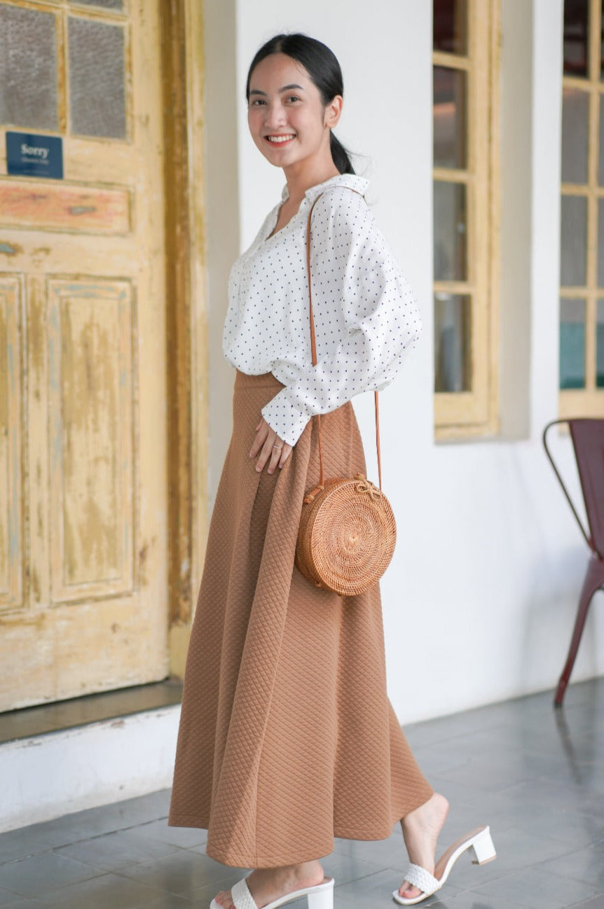 Lesly Polkadot Blouse Calla Skirt Brown