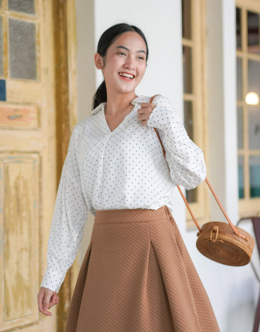 Lesly Polkadot Blouse Calla Skirt Brown