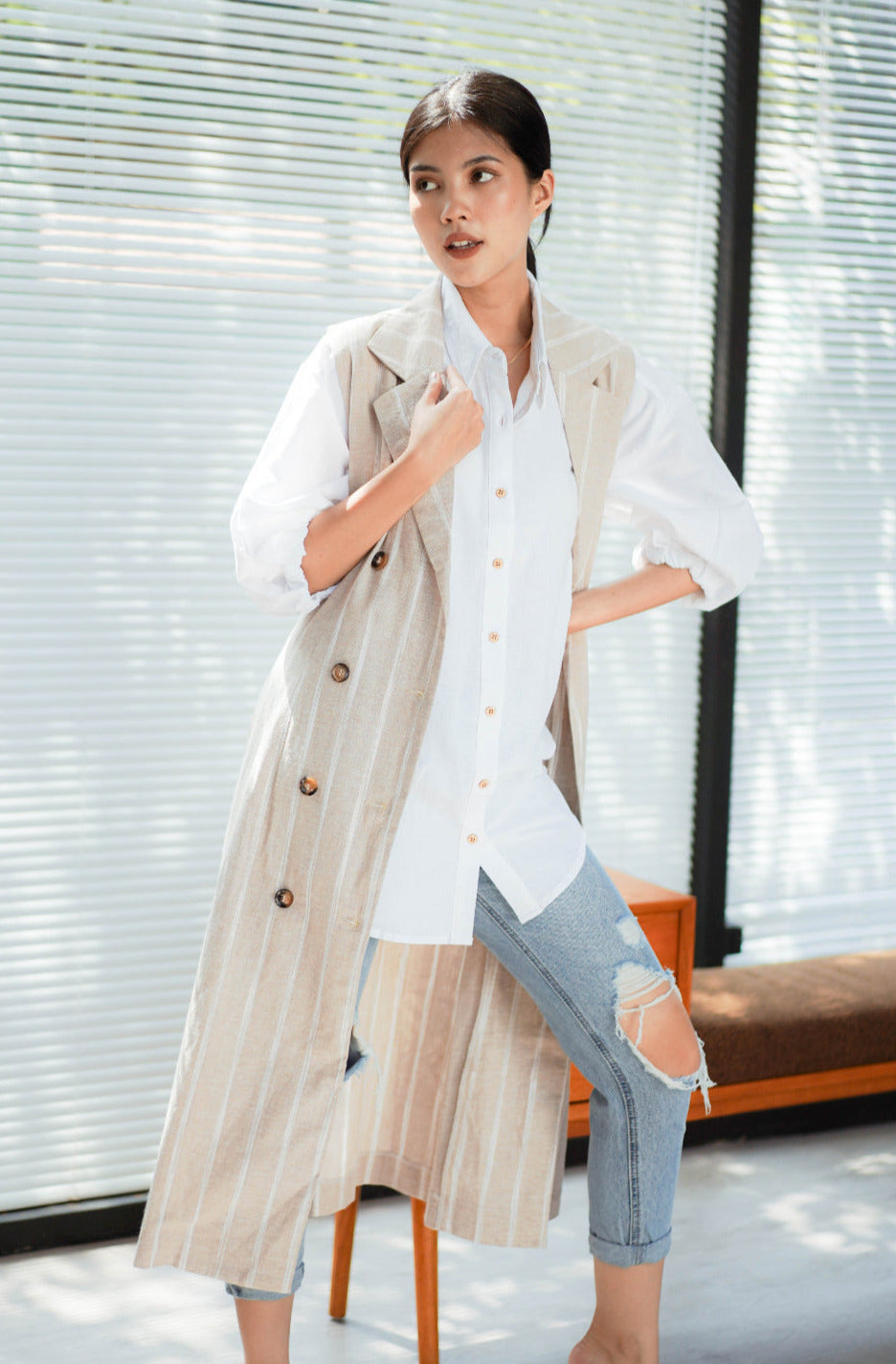 Shirley Pure Linen Outerwear Khaki
