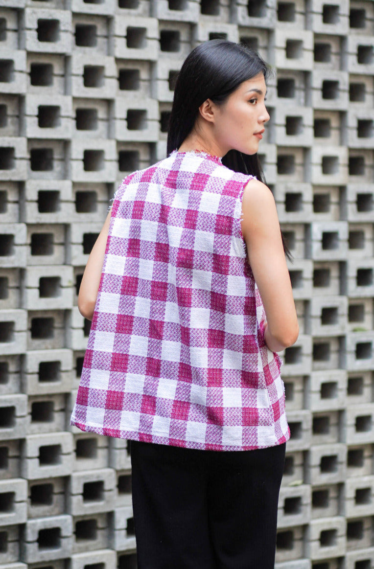 Jia Tweed Vest Maroon