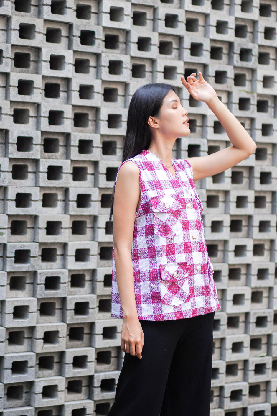Jia Tweed Vest Maroon