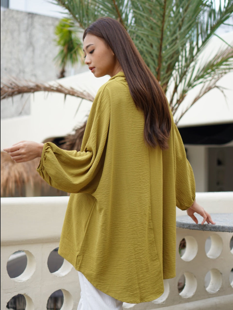 Viona Crinkle Blouse Lime