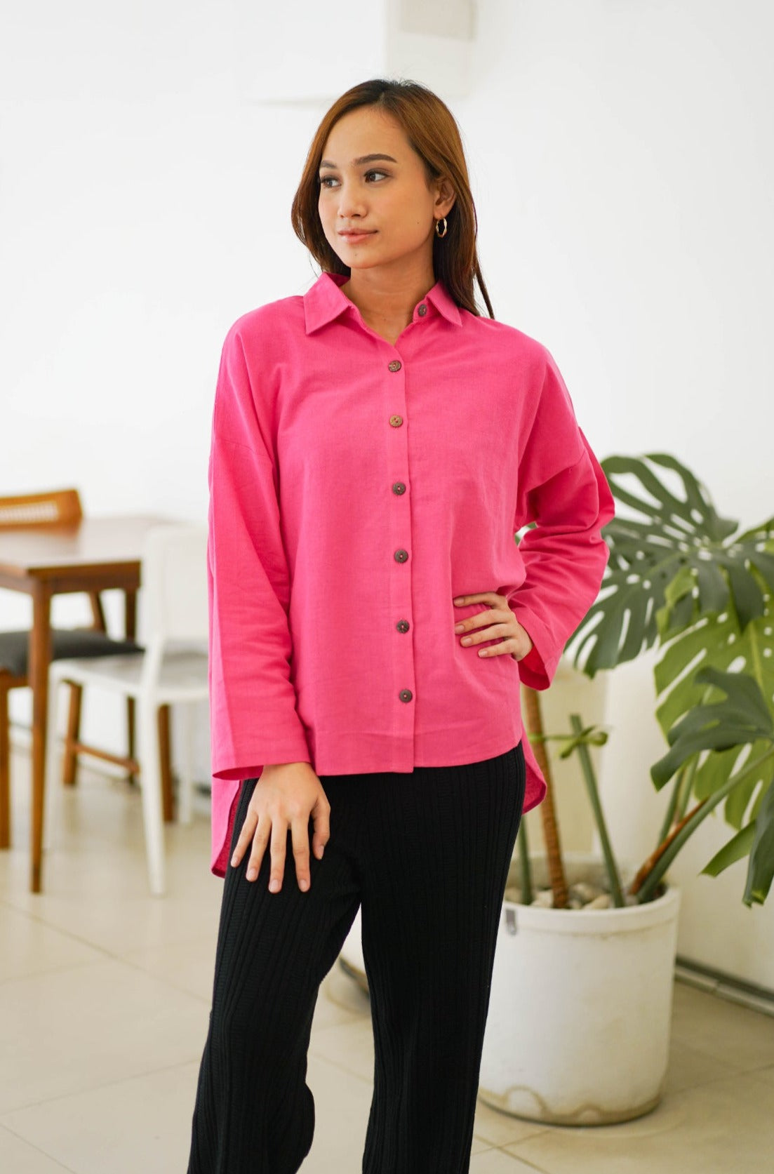 Cleo Linen Blouse Fuchsia