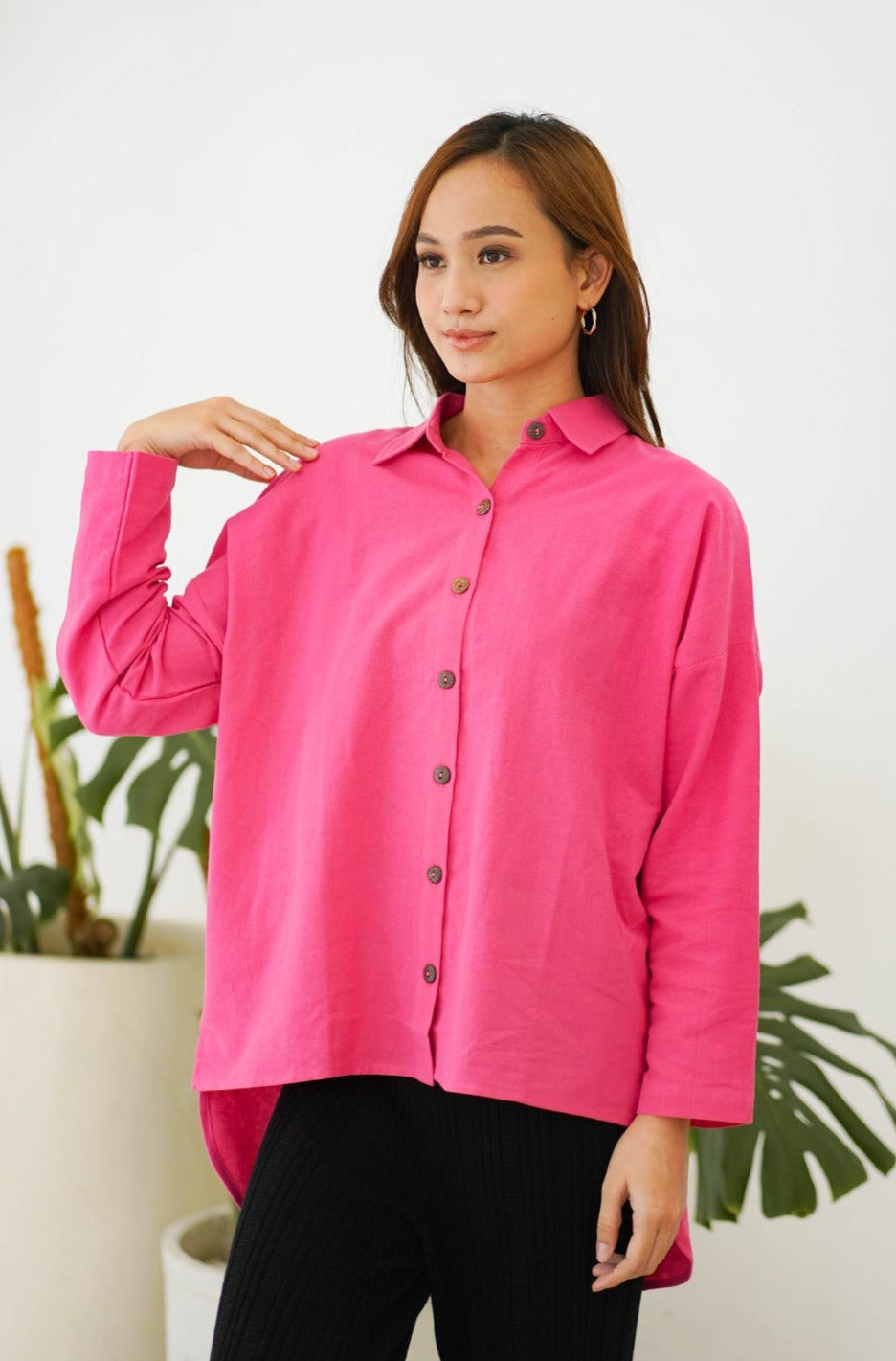 Cleo Linen Blouse Fuchsia