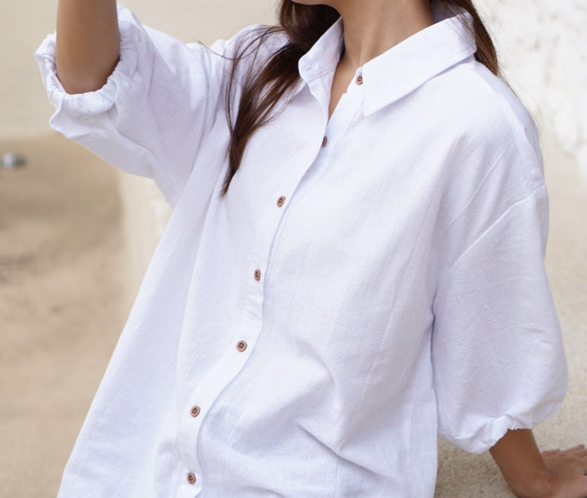 Kerry Linen Blouse White Willo Pants Mocca