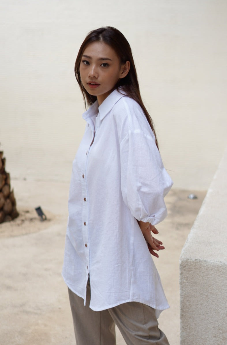 Kerry Linen Blouse White Willo Pants Mocca