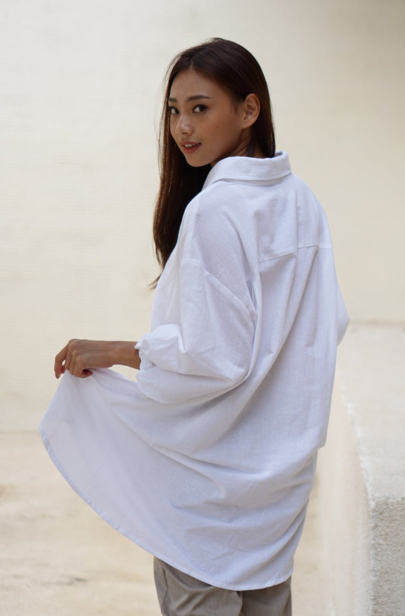 Kerry Linen Blouse White Willo Pants Mocca