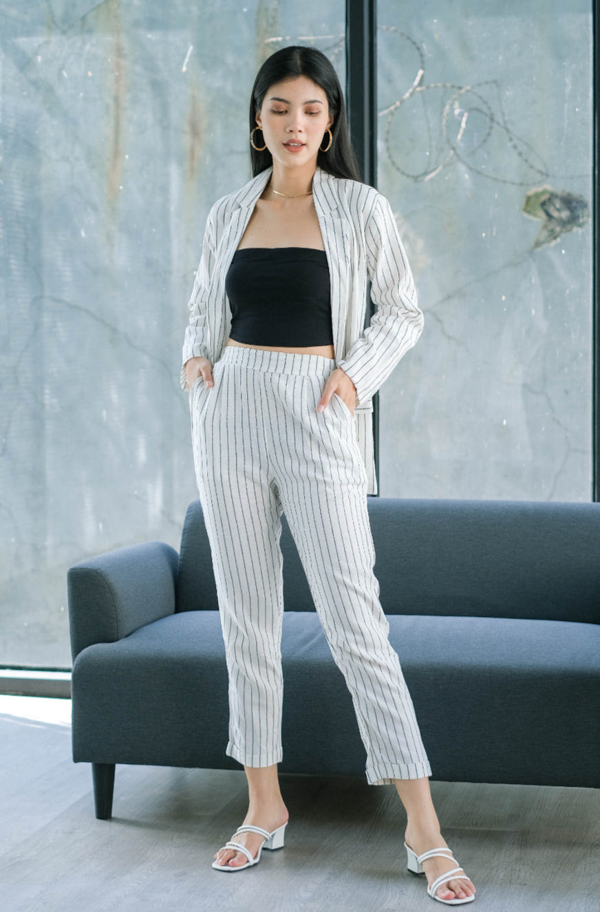 Mia Fely Pure Linen Blazer Set White