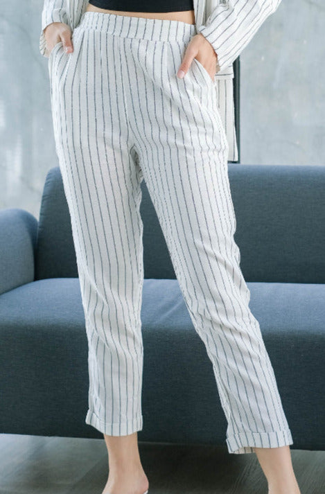 Mia Fely Pure Linen Blazer Set White
