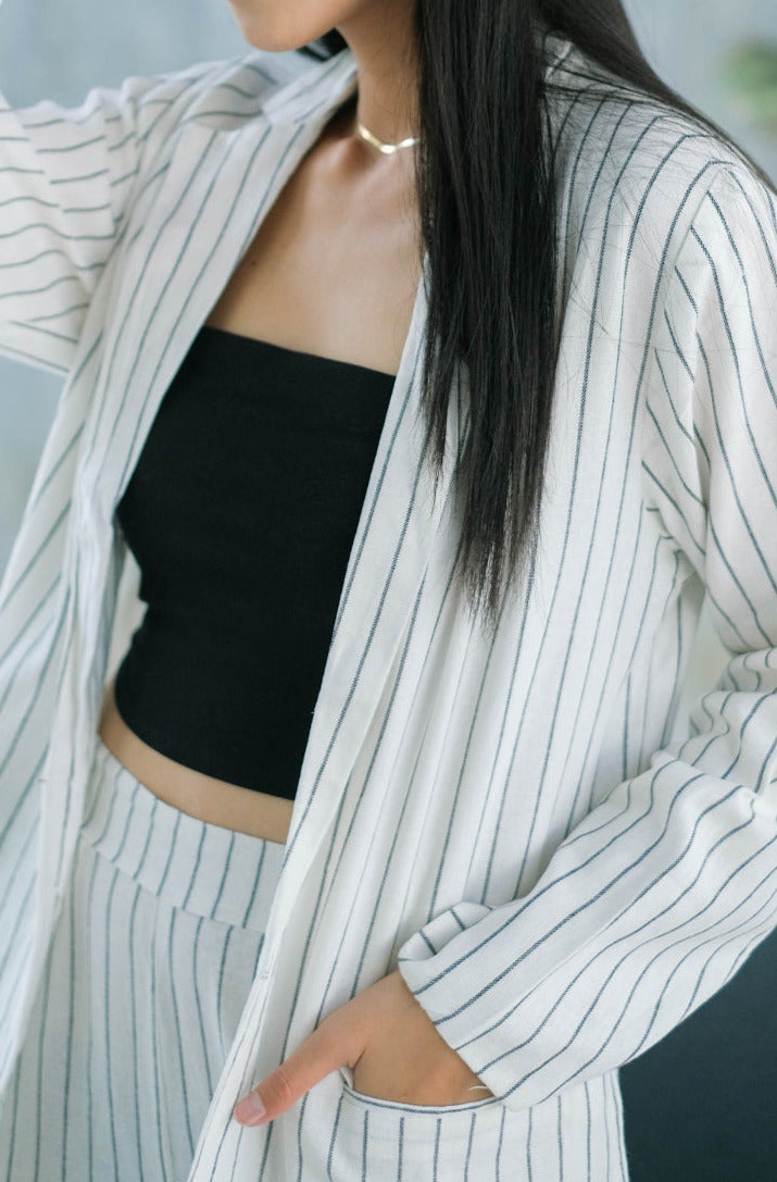 Mia Fely Pure Linen Blazer Set White