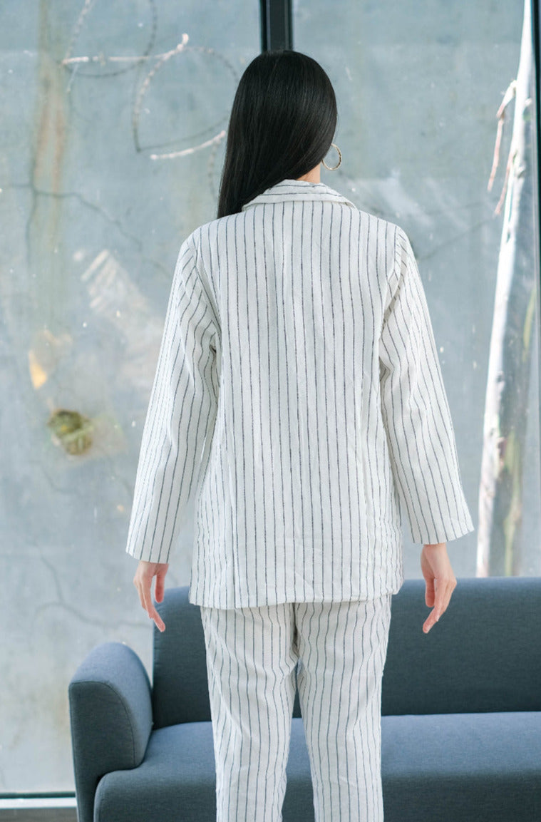 Mia Fely Pure Linen Blazer Set White