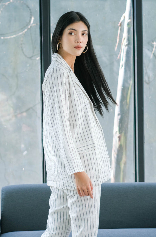 Mia Fely Pure Linen Blazer Set White