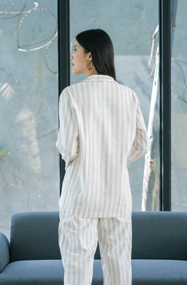 Esme Blazer Azka Pants Pure Linen Sets Mocca