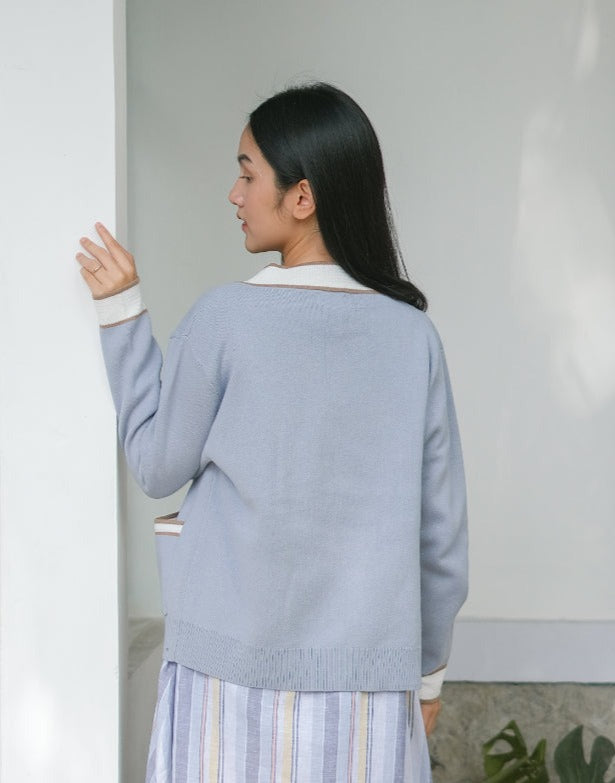 Amber Knitted Cotton Outerwear Cerulean Blue