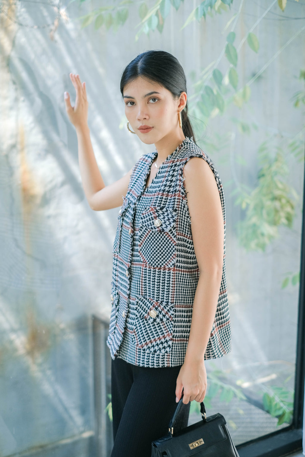 Jia Tweed Vest Black
