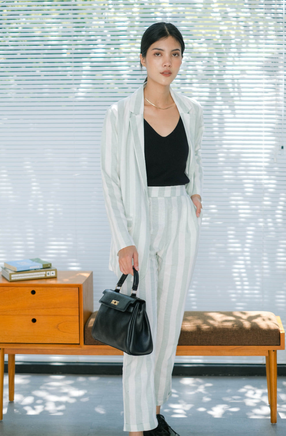 Mia Pure Linen Blazer Fely Pants Mint Green
