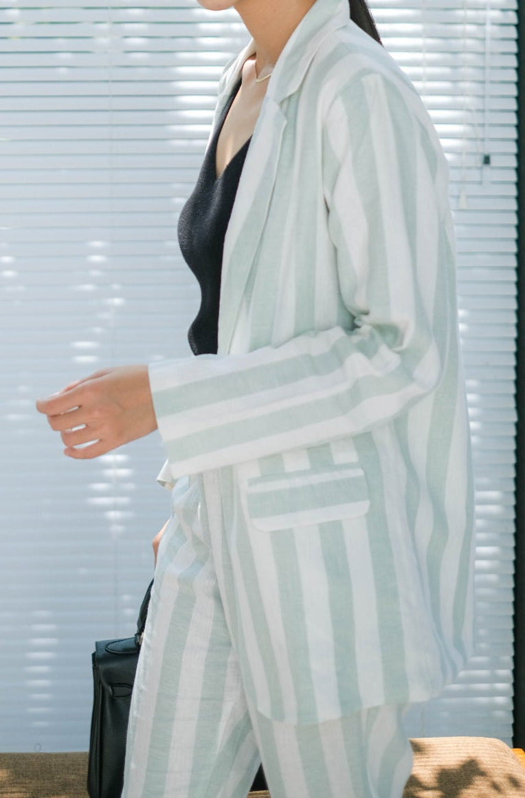 Mia Pure Linen Blazer Fely Pants Mint Green