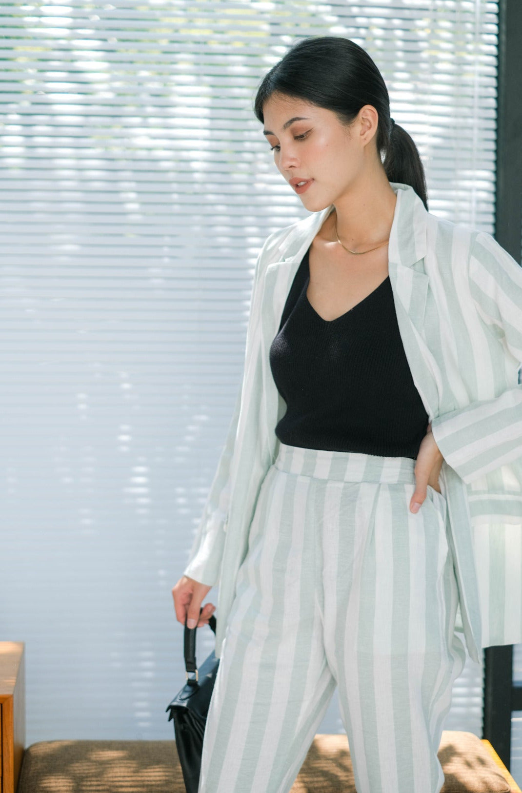 Mia Pure Linen Blazer Fely Pants Mint Green