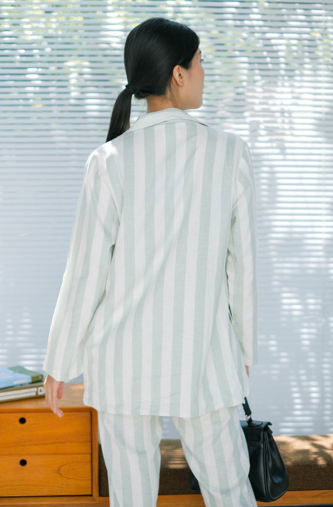 Mia Pure Linen Blazer Fely Pants Mint Green