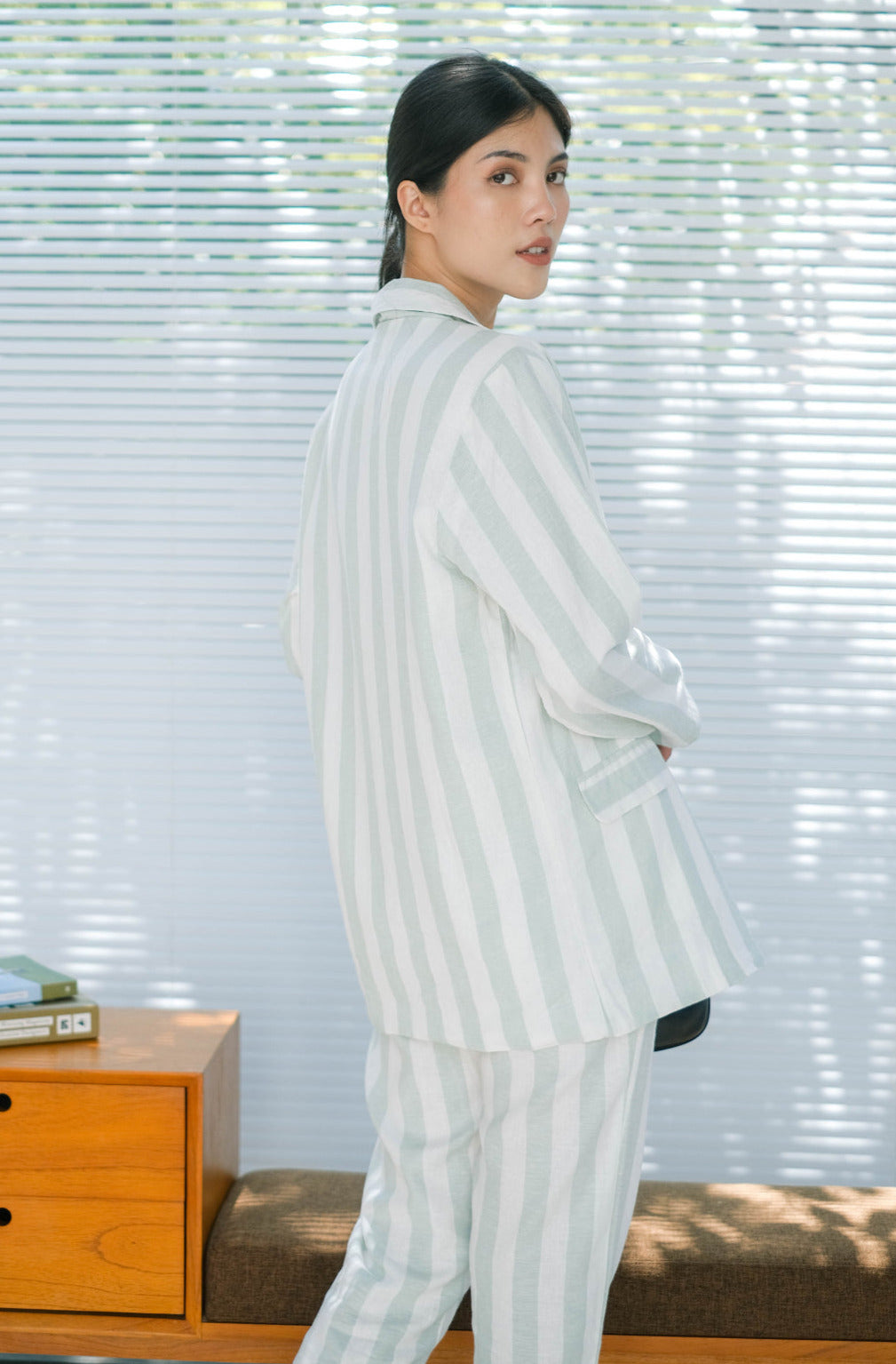 Mia Pure Linen Blazer Fely Pants Mint Green