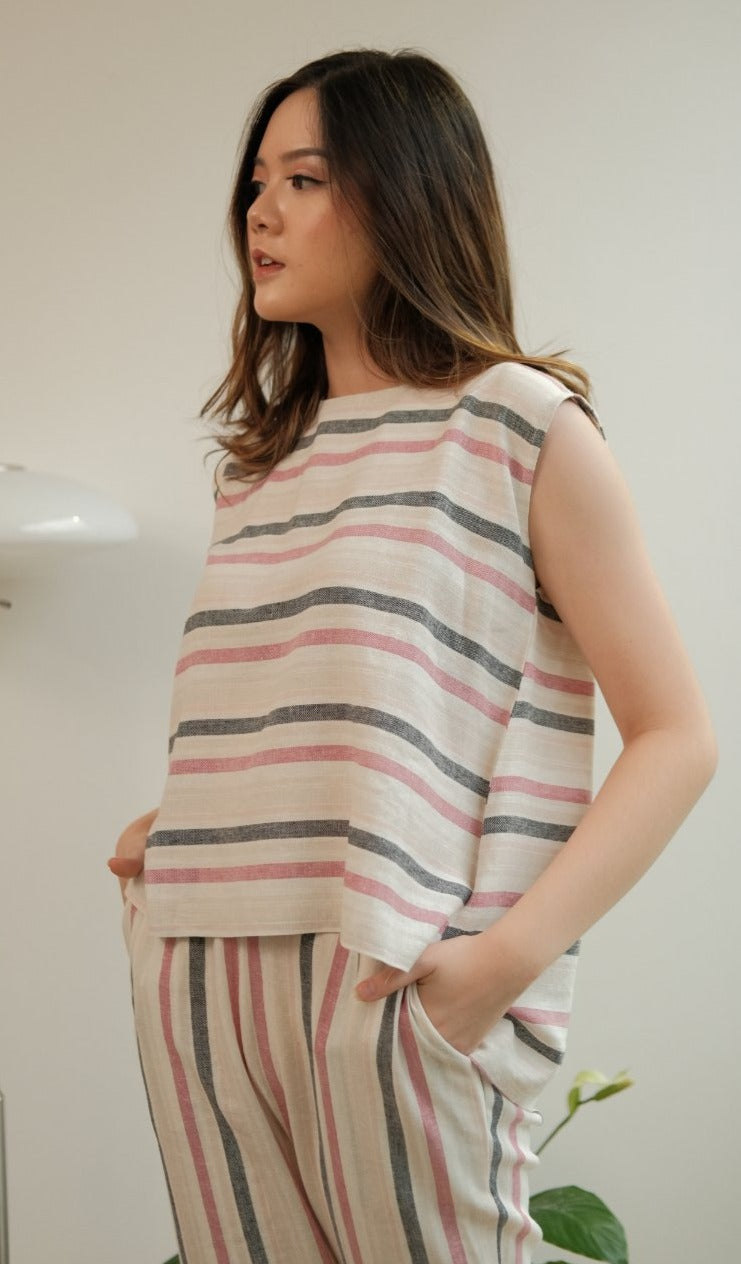 Roxane Linen Sets Pink Stripes